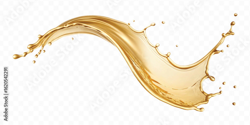 realistic smooth liquid gold or oil  splashes in curve style  isolated on transparent background