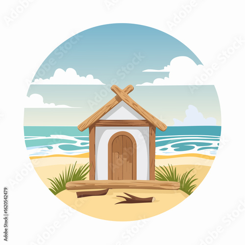 Charming Wooden Beach Hut on Sandy Shore