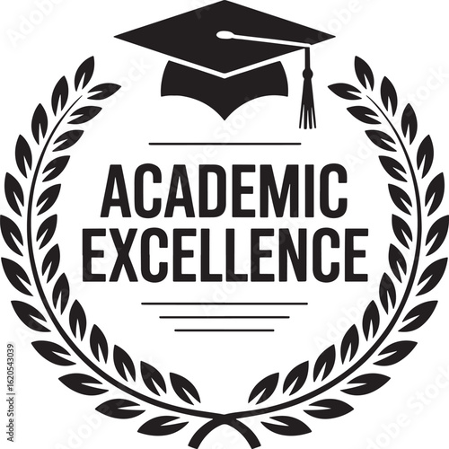 academic logo design with Graduation cap and laurel wreath emblem design stock photos royalty free image premium quality