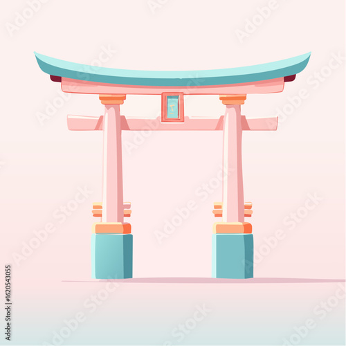 Cartoon illustration of a traditional Japanese Torii gate