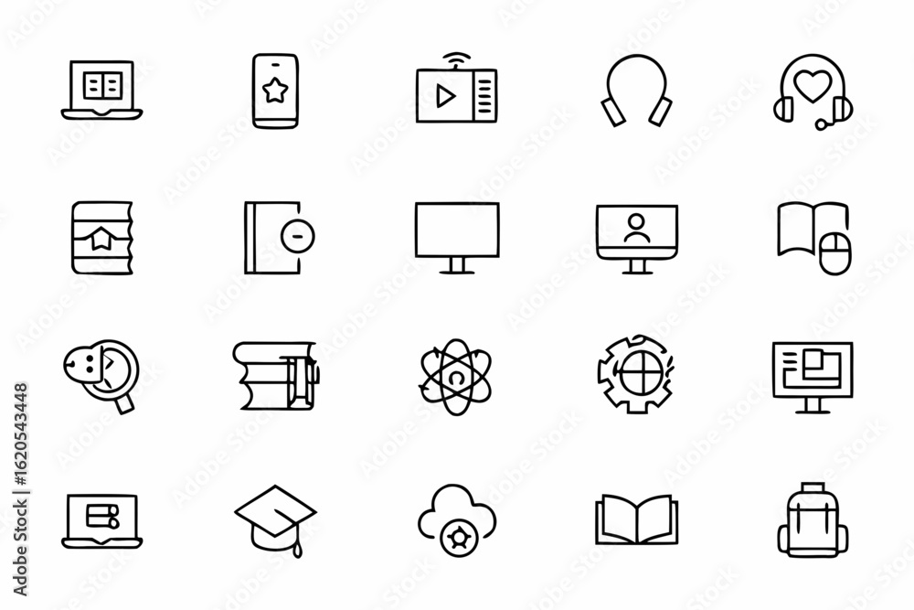 A clean, abstract line art bundle showcasing digital learning tools and remote education. Designed for LMS platforms, MOOCs, and education websites. A clean, abstract line art bundle showcasing digital learning tools and remote education. Designed for LMS platforms, MOOCs, and education websites.