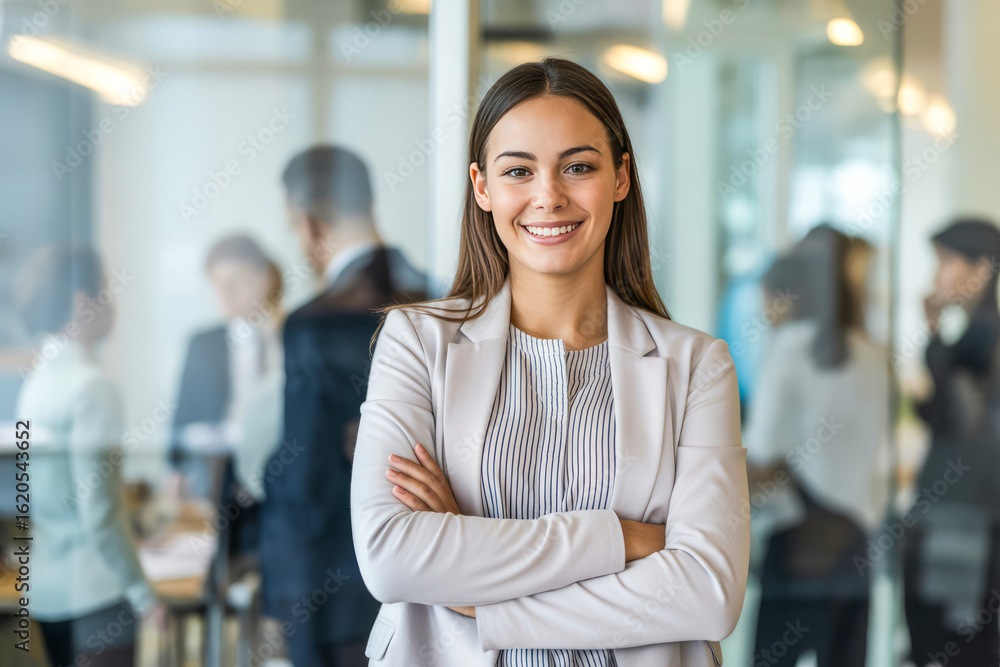 Fototapeta premium Confident businesswoman smiling arms crossed image