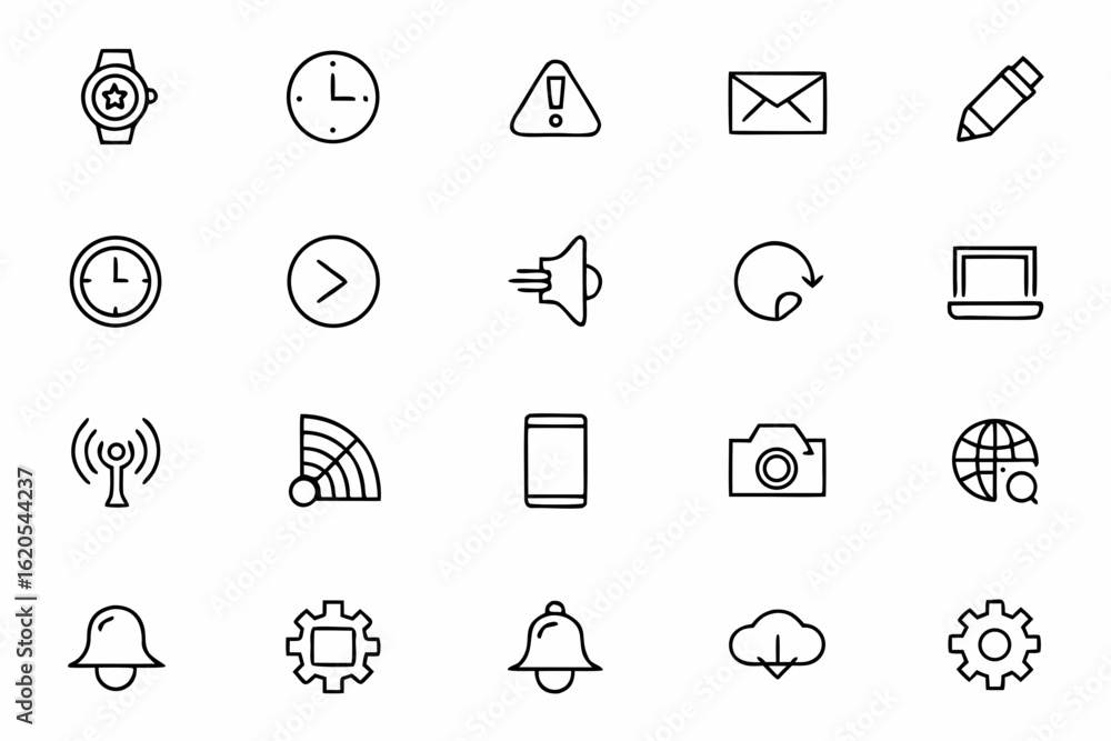 Fototapeta premium A sleek one-line vector set illustrating streamlined work and smart systems. Great for UI kits, project planners, and agile methodology visuals.