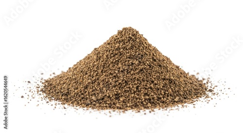 Powdered spices piled in a mound on a white background