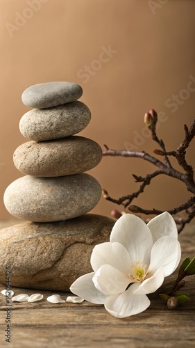  Gray Stone Pyramid with White Plum Blossoms