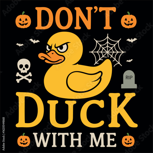 Don’t Duck with Me Funny Angry Duck Halloween Design with Pumpkins and Spooky Elements