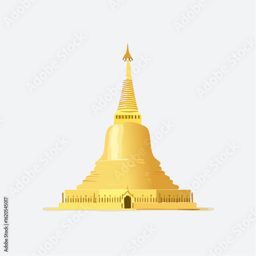 Golden Thai Temple Illustration with Detailed Architectural Design and Structure