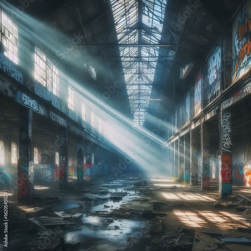 Derelict graffiti piercing the gloom