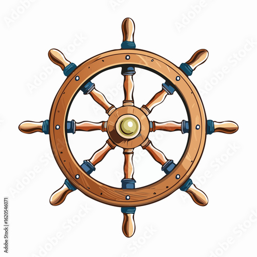 Nautical Wooden Ship Wheel with Eight Spokes and Brass Hub