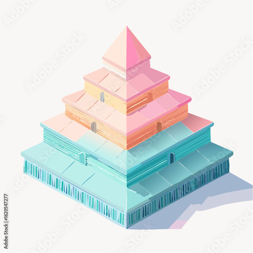 Isometric View of a Colorful, Layered, Geometric Architectural Structure