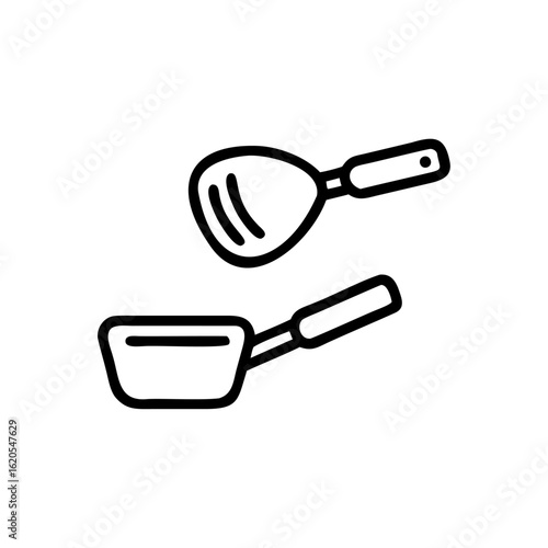 Outline icon spatula pan on cooking kitchen
