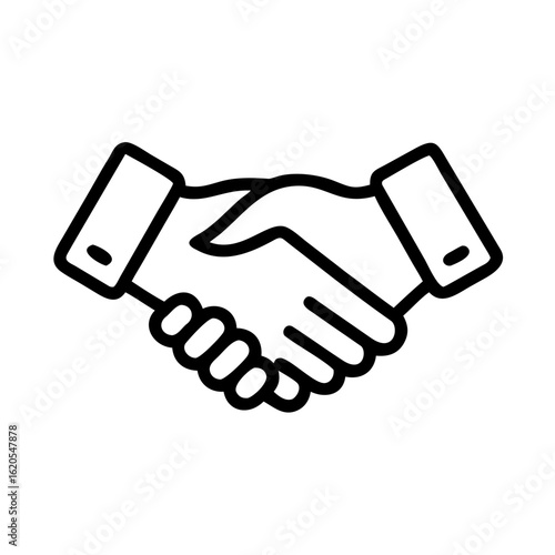 Illustration of a handshake with two hands clasped together in a business deal or partnership icon line art