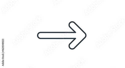 Simple right arrow with rounded edges pointing towards the right side on a plain white background space