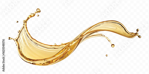 realistic smooth liquid gold or oil  splashes in curve style  isolated on transparent background