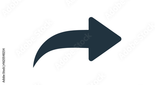 Dark blue curved arrow pointing right indicating direction or sharing on a white background image