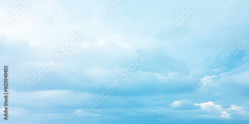 Cloudy blue summer storm  in the sky, watercolor background, horizontal view, beautiful cloudscape, fresh air, nature shining light, sunrise sky, panoramic view, daylight, vast fluffy tiny white sunsh