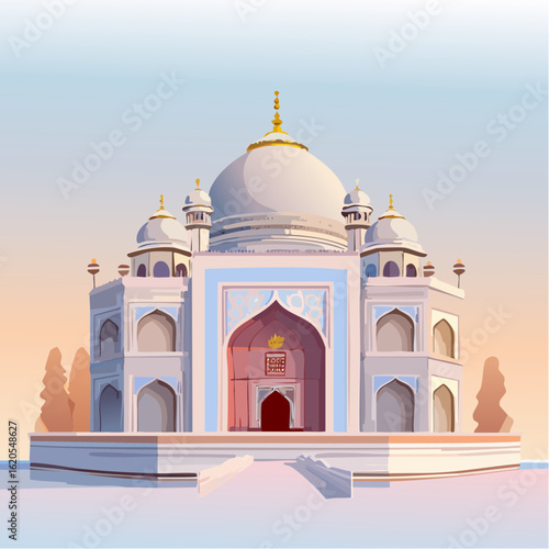 Detailed Vector Illustration of the Iconic Taj Mahal Monument.