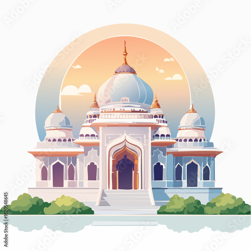 Stylized Illustration of a White and Blue Islamic Mosque