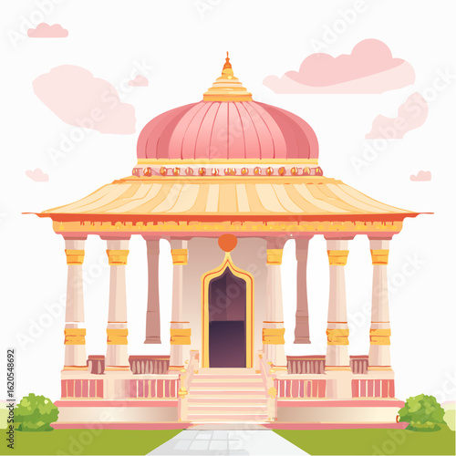 Colorful Indian Temple with Ornate Dome and Architectural Details.