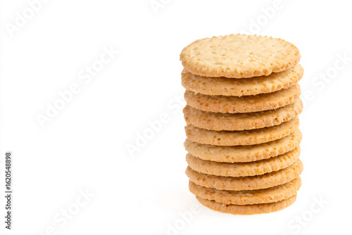 a stack of cookies on a white surface