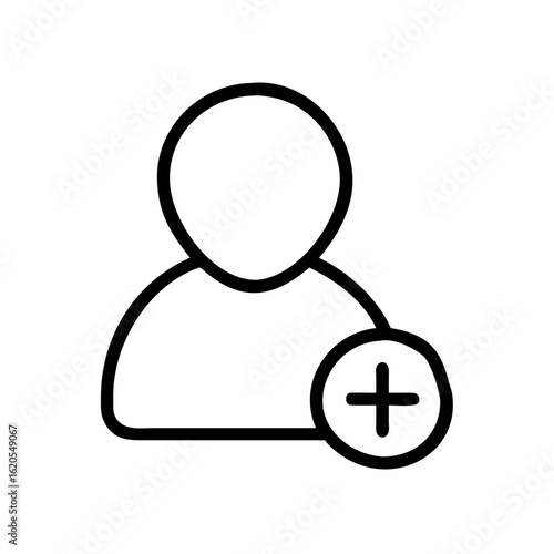 Outline drawing of a person icon with a plus symbol indicating add user or new contact option feature