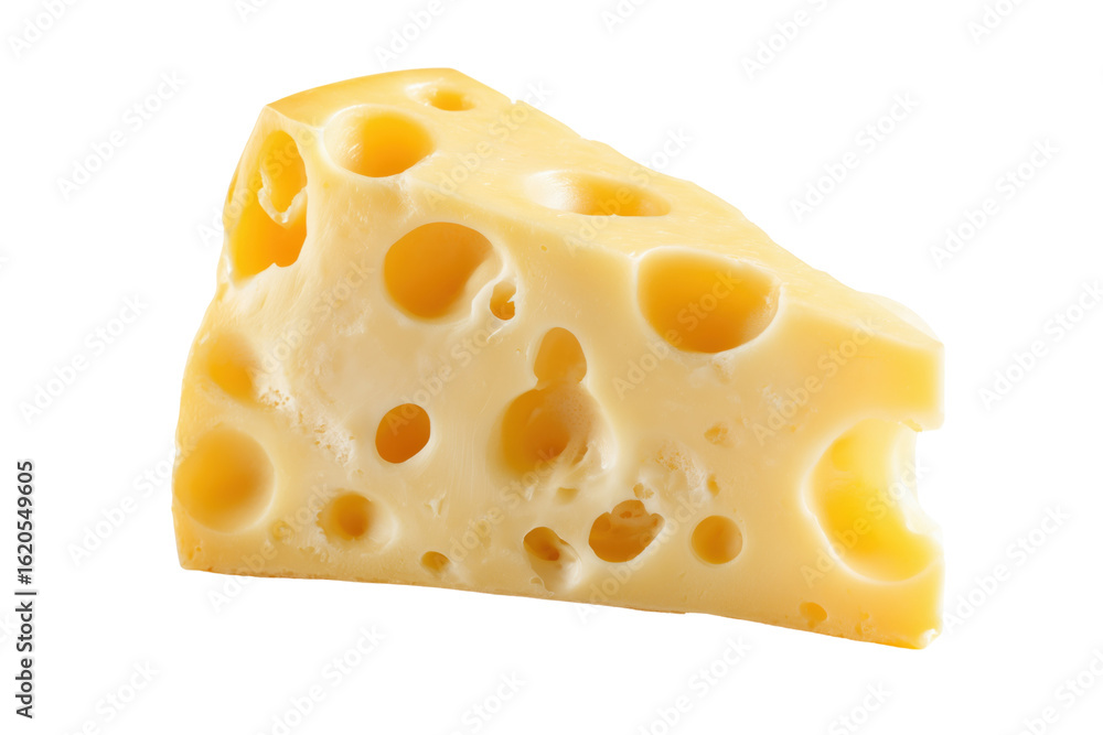 Wedge of Swiss cheese with large holes on black background isolated on a transparent background food Wedge of Swiss cheese with large holes on black background isolated on a transparent background food