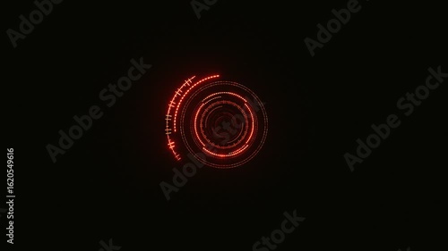seamless loop animation of multiple concentric circles of red light against a solid black background.