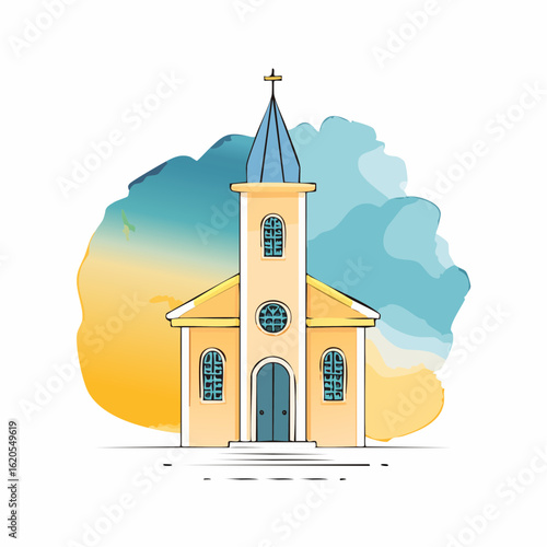 Colorful Cartoon Illustration of a Charming Church Building