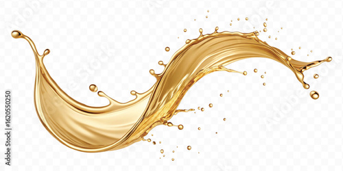 realistic smooth liquid gold or oil  splashes in curve style  isolated on transparent background