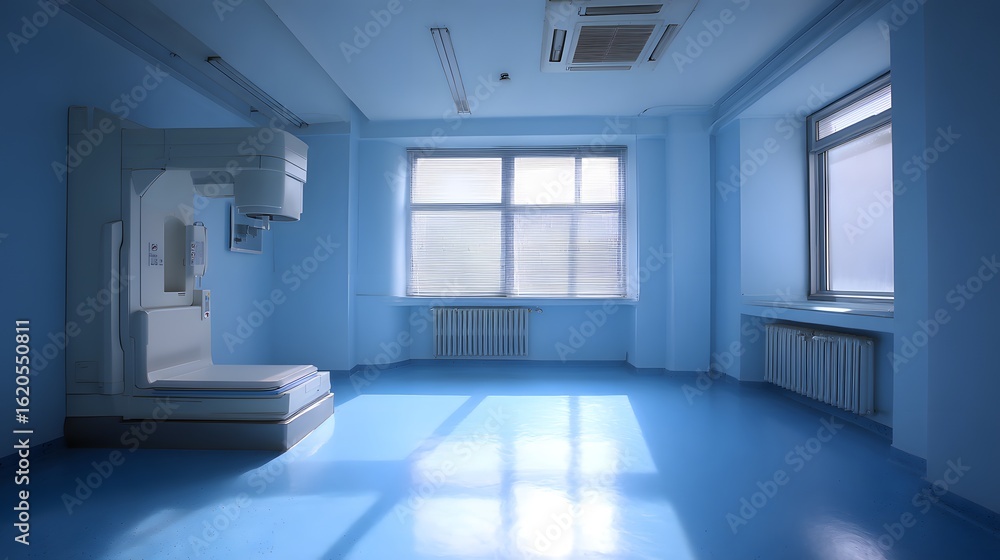 Fototapeta premium Empty light-blue medical imaging room.