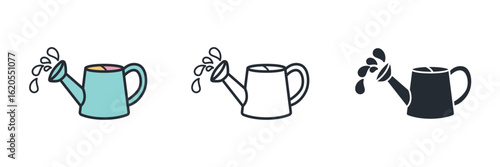 A simple watering can. Represents gardening, nurturing plants, growth, water conservation, and caring for nature.