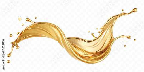 realistic smooth liquid gold or oil  splashes in curve style  isolated on transparent background