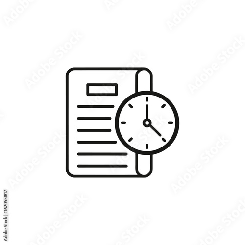 Document with clock icon isolated on white background