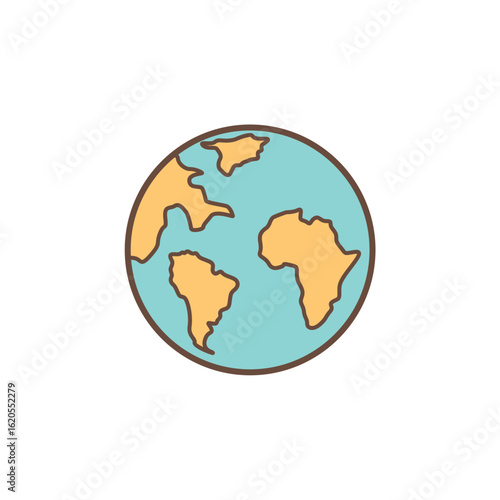 Simple flat vector icon of Planet Earth. Symbolizes global sustainability, environmental care, our world ecosystem, and a green future.