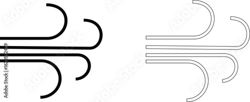 Wind blowing icon, simple weather symbol for air movement, breeze or windy climate conditions with transparent background