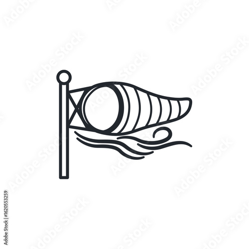 A wind sock blowing in the breeze. Represents wind direction, weather, air movement, and the potential of wind energy.