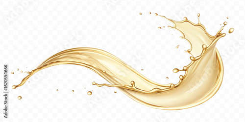 realistic smooth liquid gold or oil  splashes in curve style  isolated on transparent background