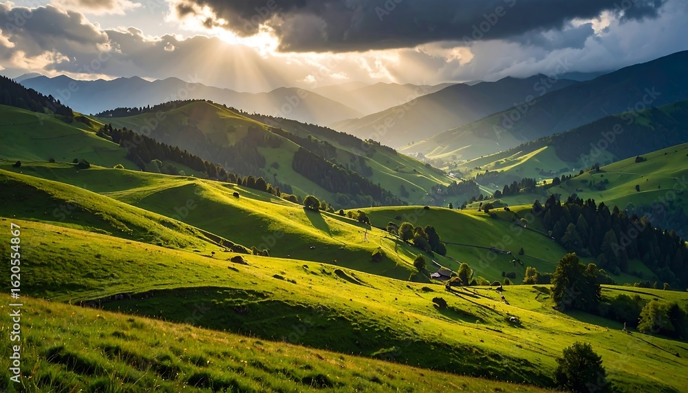 Fototapeta premium Lush valley at sunset