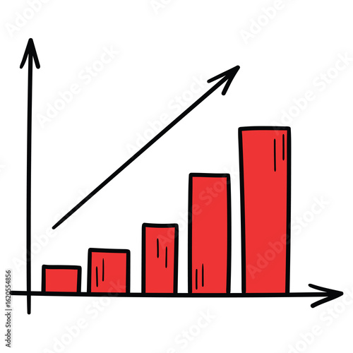 Hand-drawn cartoon red growing graph on a white background.