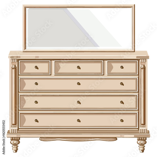 Elegant Wooden Dresser with Mirror Detailed Design and Classic Style