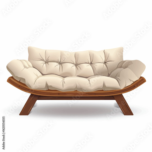 Elegant Wooden Sectional Sofa with Light Beige Cushions