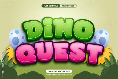Cute and adventurous dinosaur-themed text with eggs and jungle leaves. Great for kids’ adventure games.