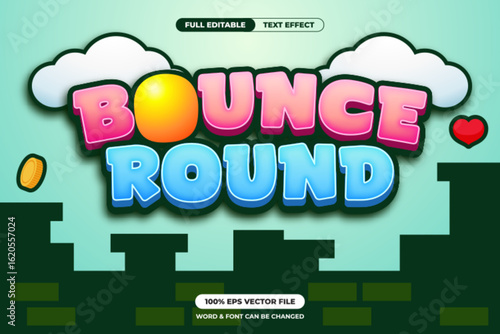 Colorful bouncy-style game title with coins and hearts. Ideal for platformers and arcade-style games.