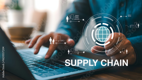 Streamline business with global supply chain management on laptop for efficient logistics solutions