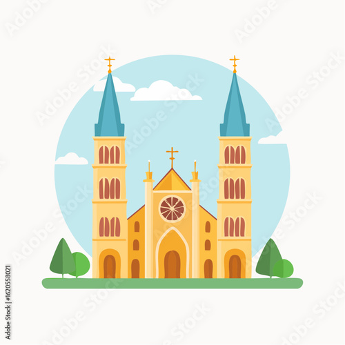 Colorful Illustration of a Majestic Cathedral