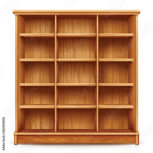 Empty Light Brown Wooden Bookcase with Multiple Shelves