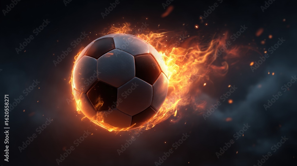 Fototapeta premium Fiery Soccer Ball Igniting Passion and Energy on the Field