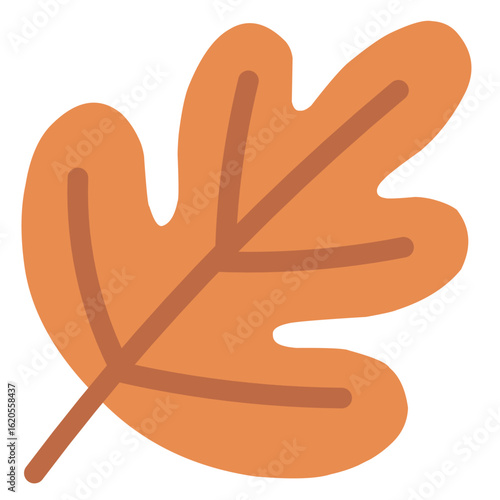 Bold orange oak leaf with soft hand-drawn curves, capturing the essence of fall in a cute style.