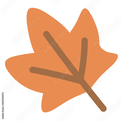 Hand-drawn orange-red flat leaf with a modern minimalist outline, perfect for cozy autumn visuals.