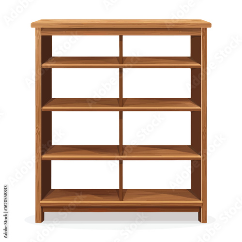Empty Wooden Shelving Unit with Five Shelves and Central Dividers